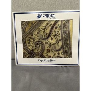 Cauvery Scarf Pure Silk Beige Brown New Flowers